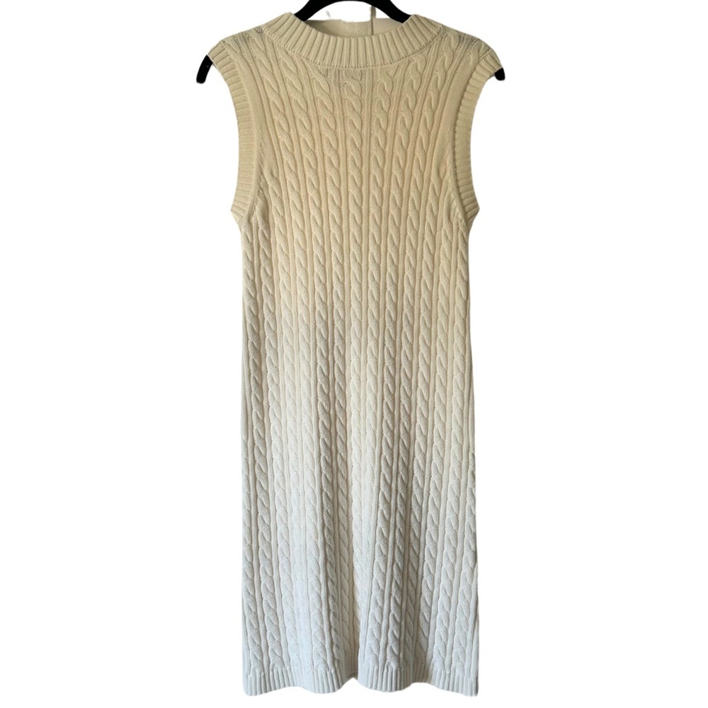 Lulus Dress White Ivory Midi Cable Knit Sleeveless Bodycon Cotton Blend Medium